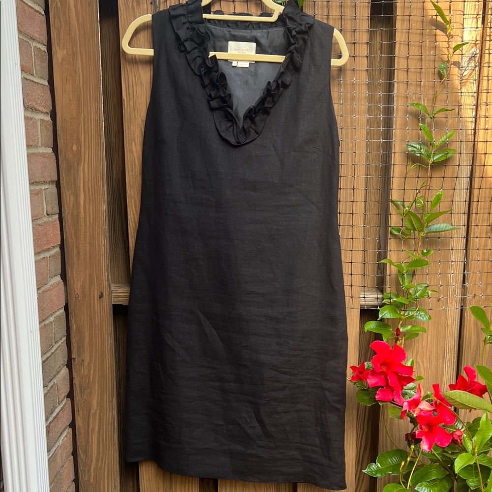 Kate Spade Black Linen Dress with Ruffled Neck